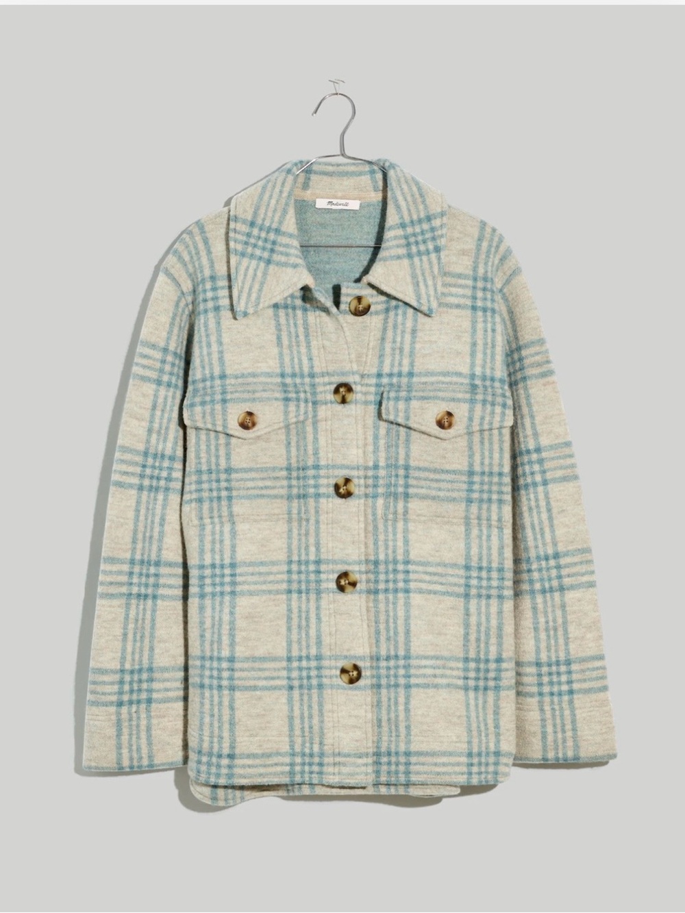 Madewell Light Blue and Cream Oversized Plaid Utility Shacket XS